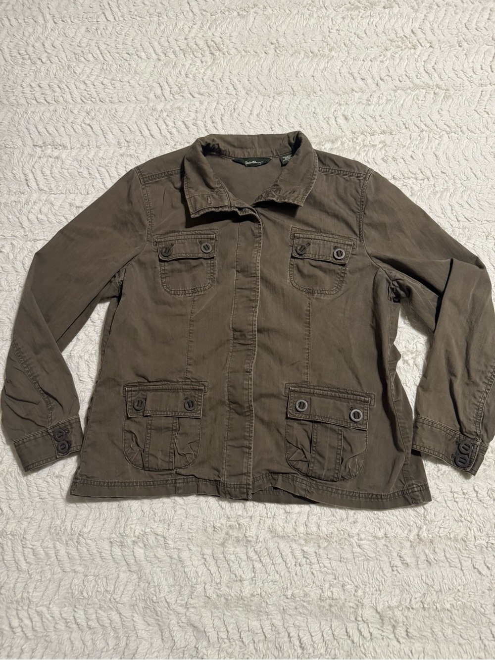 Eddie Bauer Olive Green Utility Cargo Field Jacket Cotton XL gorpcore